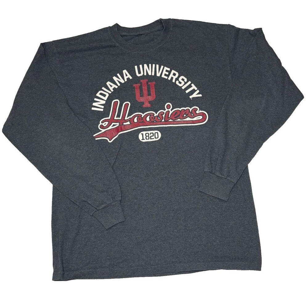 Indiana University Hoosiers Long Sleeved T Shirt Large Grey Vintage Men's Womens